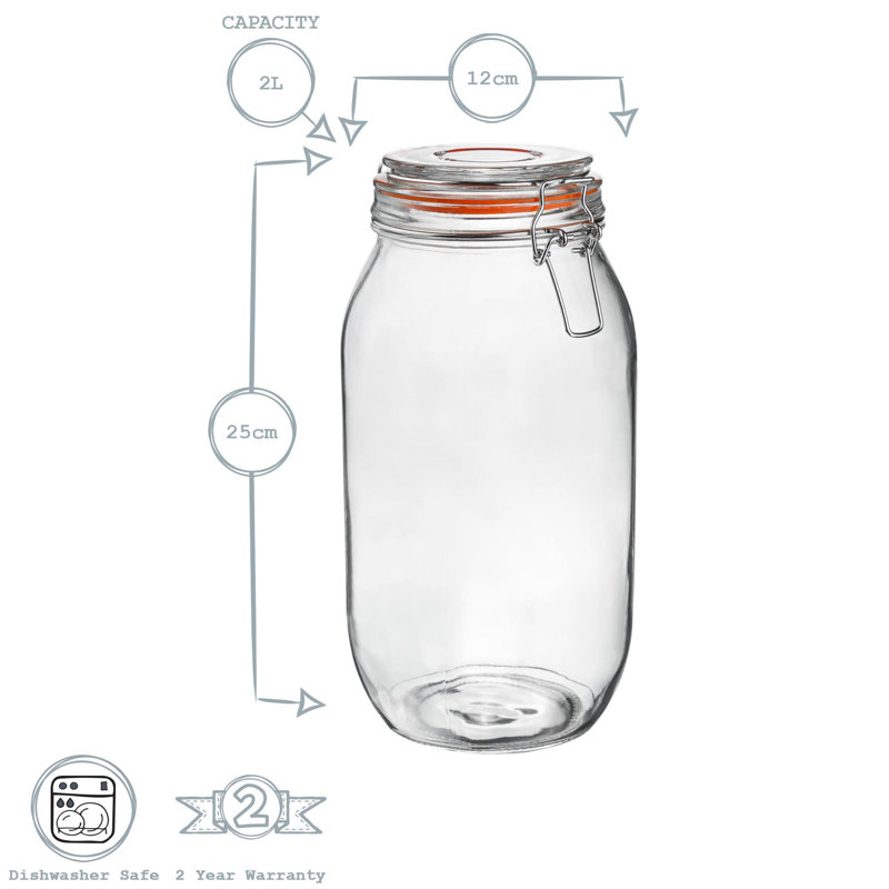 Argon Tableware - Glass Storage Jars, Clear/Orange, 25cm H x 12cm W x 12cm D