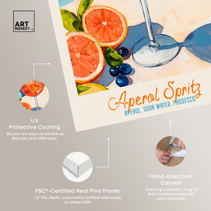 Aperol Spirz , 15" H x 10" W, Toile tendue avec châssis