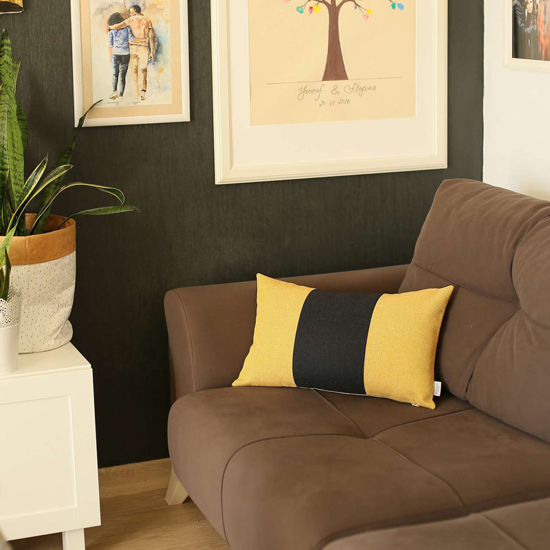 Coussin décoratif à rayures, Jaune / noir, H 12 po x l 20 po, Polyester