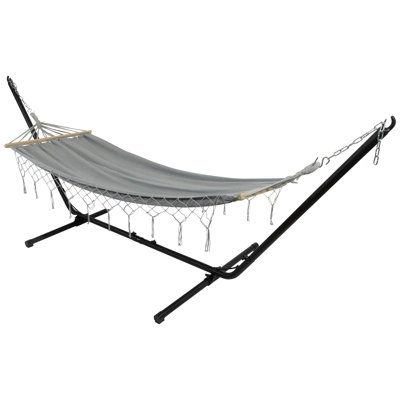 Hammock With Netted Fringe And Wooden Bars - 100" X 41"