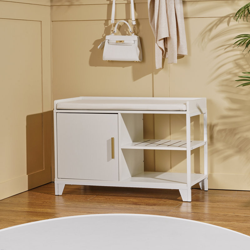 Deandray Polyester Blend Upholstered Storage Bench, White
