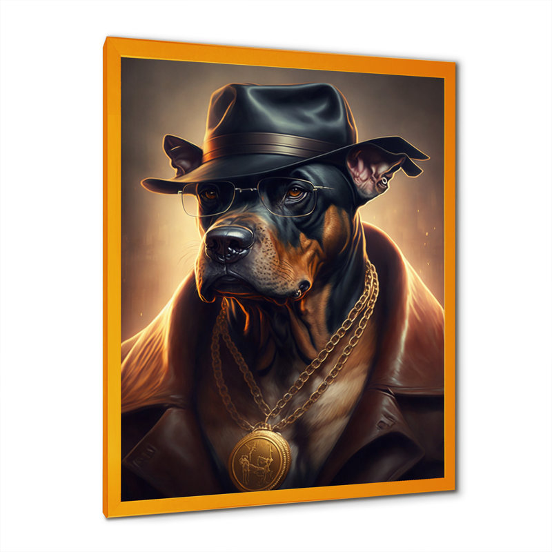 «Mafia Dog III», impression sur toile, Impression dorée sur toile encadrée, H 32 po x l 16 po x P 1 po