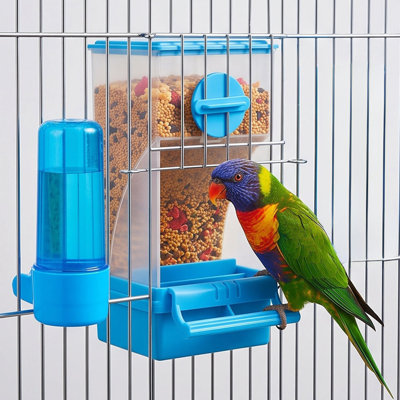 Distributeur d'eau en plastique, mangeoire automatique pour oiseaux avec séparateur de déchets, récipient suspendu anti-déversement pour petits oiseaux en cage.