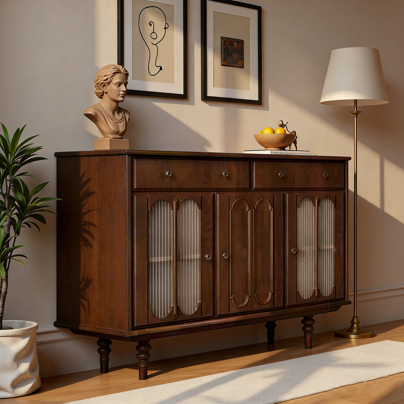 Retro-Style Solid Wood Sideboard, 35.43" H x 49.61" W x 17.72" D