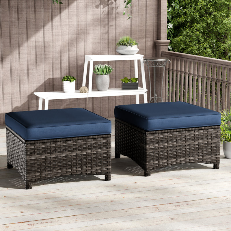 Anahit Wicker Outdoor Ottoman (Set of 2), Navy