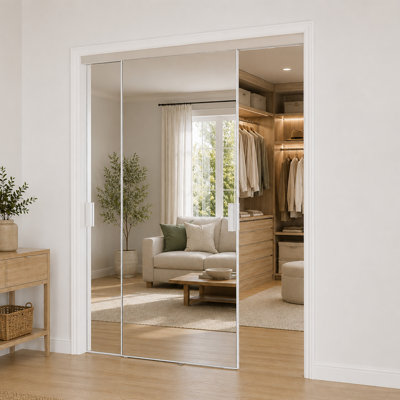 Porte miroir moderne en aluminium pour garde-robe - Panneau de miroir pleine longueur avec poignée et quincaillerie