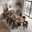 Ensemble de salle à manger rond à ovale extensible avec fauteuils demi-tonneau en chenille-931302215