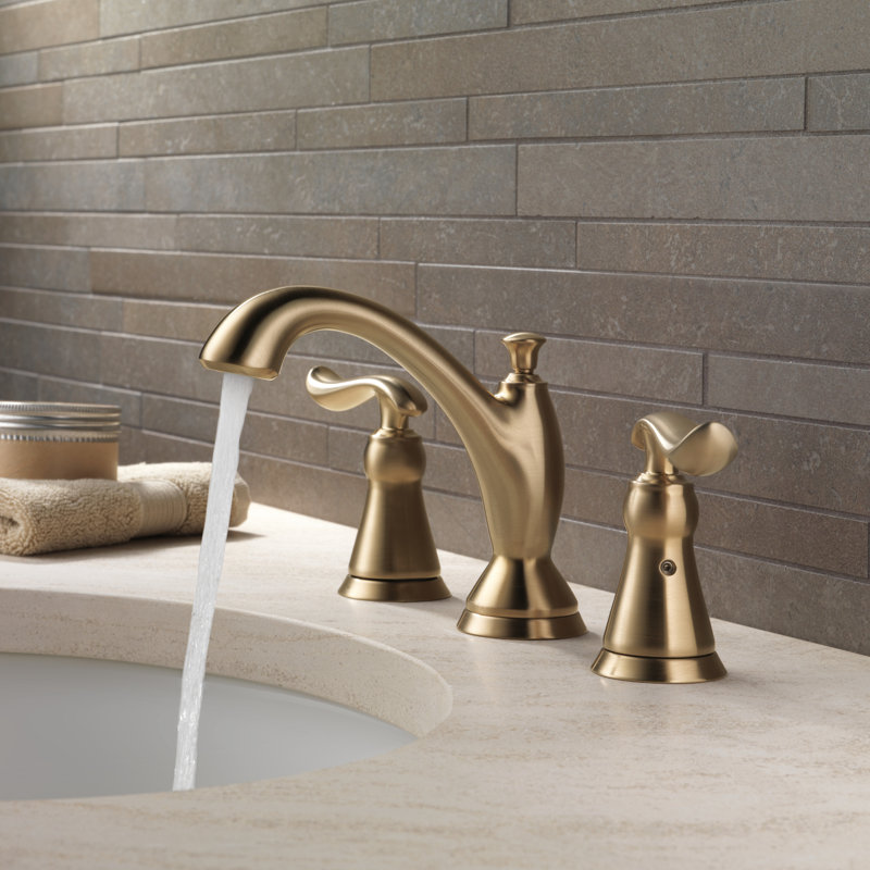 Linden Widespread Bathroom Faucet 3 Hole, 2-handle Bathroom Sink Faucet with Drain Assembly, Brilliance Champagne Bronze