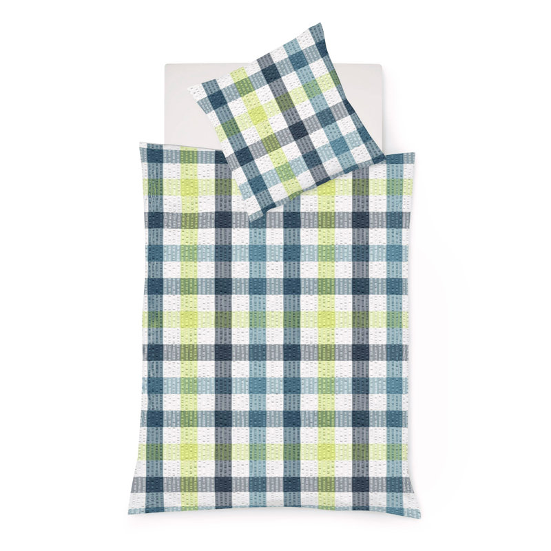 Cotton Chequered Duvet Cover Set with Pillow Shams, 155 x 220 cm + 80 x 80 cm
