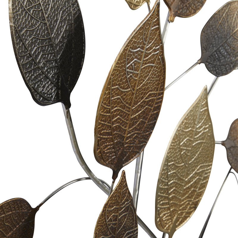 Bronze Metal Textured Leaf Wall Décor with Multiple Shades 29.5" x 1.5" x 32.5"