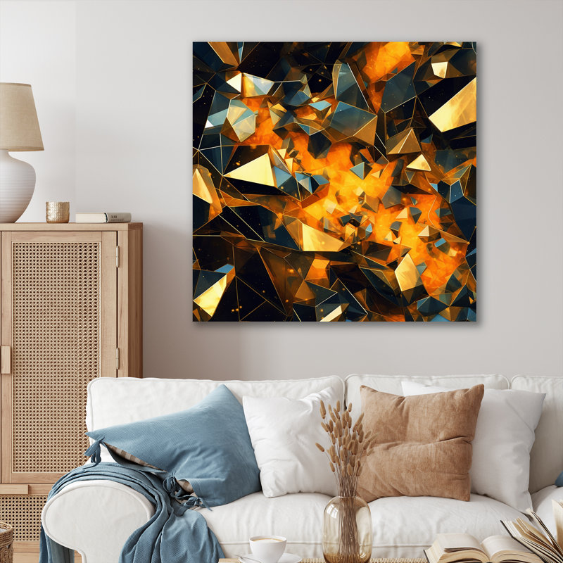 Gold Cubist Visions I - Cubisme, impressions sur toile, Toile tendue, H 30 po x l 30 po x P 1 po