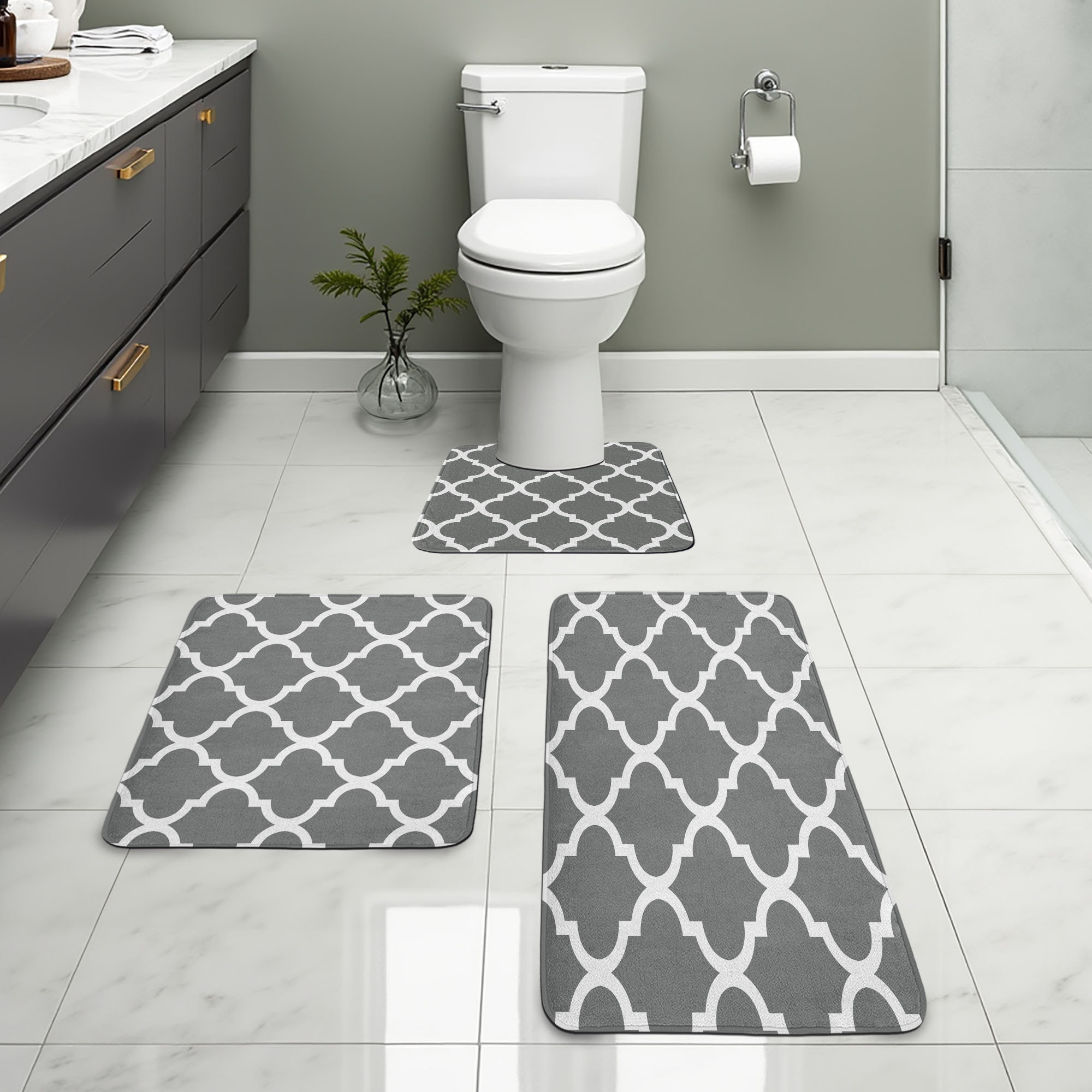 Gray And White Bathroom Rug Sets