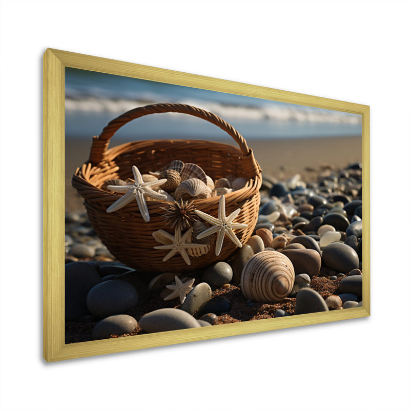 Plage, collage sur toile, H 24 po x l 32 po x P 1 po, Encadrement doré
