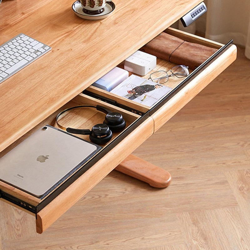 Bureau électrique en bois massif à hauteur réglable avec porte-tiroir, H 28,86 po x l 59,06 po x P 29,53 po
