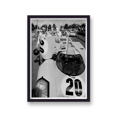 Steve Mcqueen In Motor Racing Suit 10 Standing By Porsche Le Mans - Single Picture Frame Print