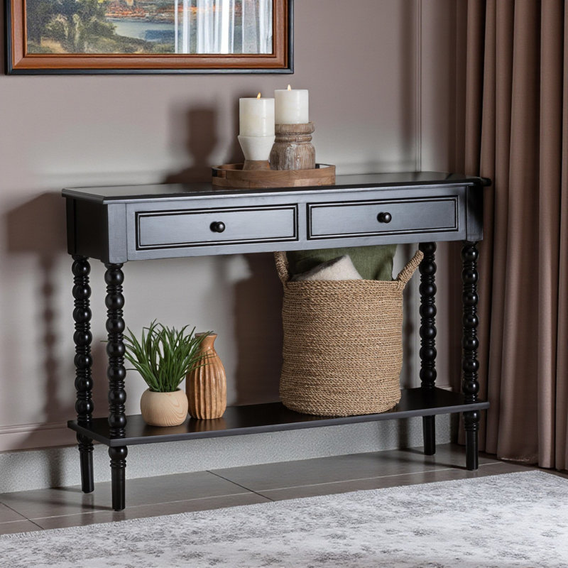 Altha 2-Drawer Console Table in Black Finish with Spindle Legs, 32.15" H X 45.1" W X 12.81" D, Black