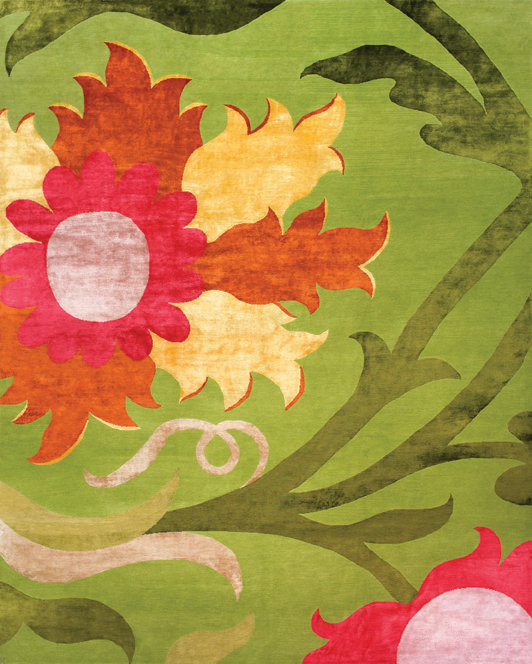 Trinidad Hand Woven Silk and Wool Floral Area Rug, Runner 3' x 10'