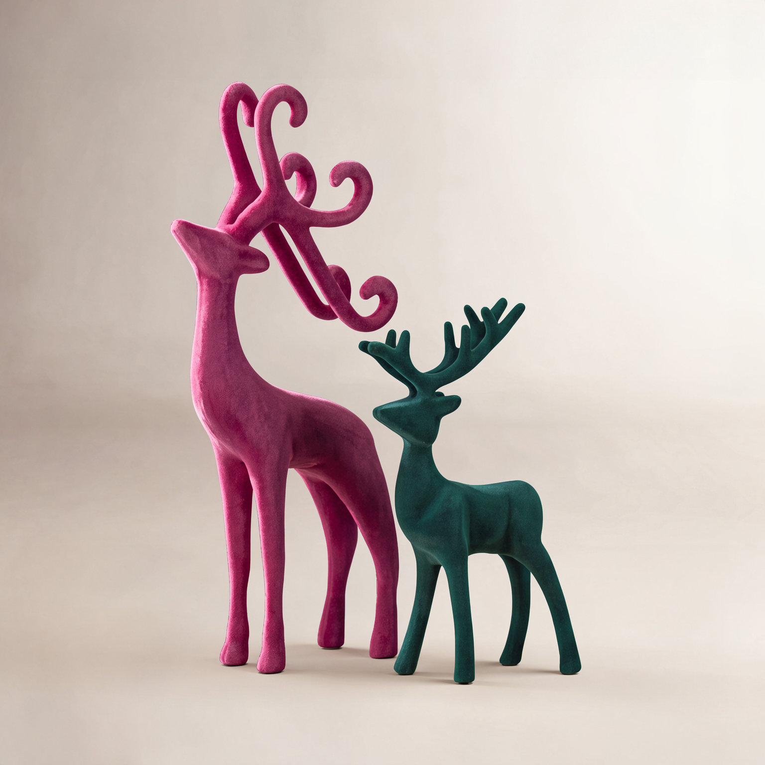 Kazuhiko 2-Piece Flocked Deer Decor Set
