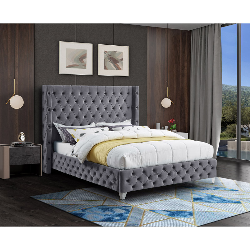 Dymonique Velvet Bed, Queen, Grey Velvet