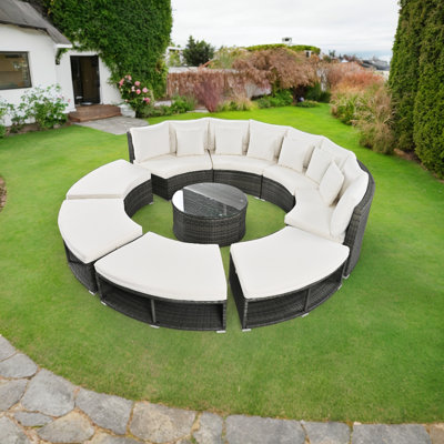 Ensemble modulaire d'extérieur courbé de 127,9 po avec coussins Yovcho