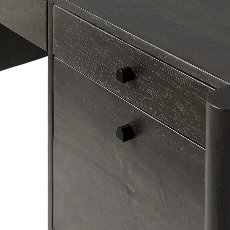 Reza Solid Wood Executive Desk, Worn Black Parawood