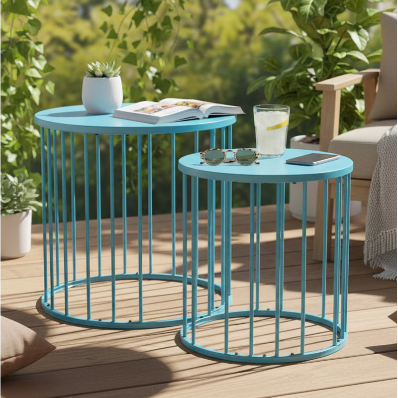 Round Metal Outdoor Side Table , 19.6cm cm W 19.6cm cm D
