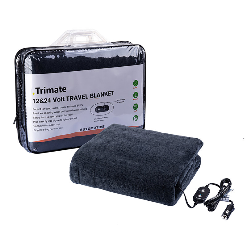 Couverture chauffante pour voiture électrique: peluche 55 po x 40 po - bleu marine, gris
