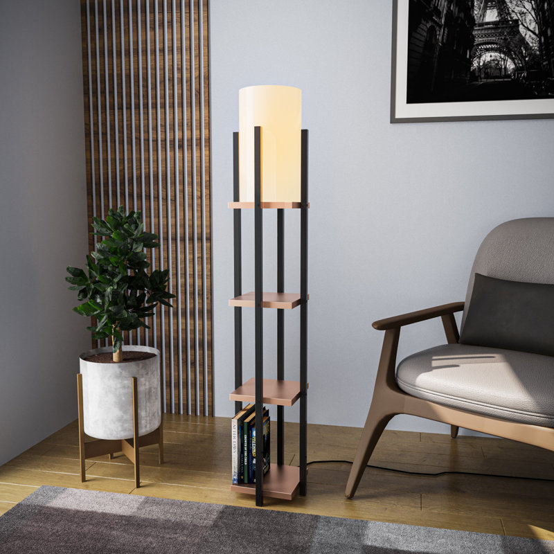 Lampe de plancher, Blanc / Blanc, Noir / cuivre