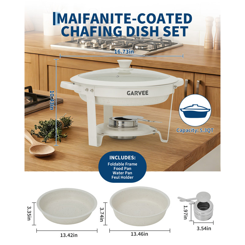 Ensemble de 2 réchauds ronds pour buffet, ensemble de 5 réchauds à vaisselle en maifanite avec couvercle en verre