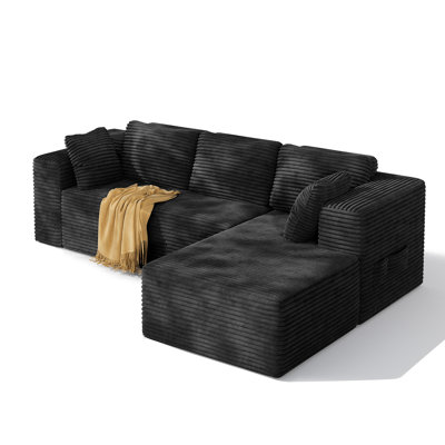 Cloud Modular Sectional Sofa With Chaise, Deep Seat Corduroy Boneless Couch With 5 Pillows And Side Pockets, No Assembly Needed, Convertible Modular Sofa For Living Room And Study