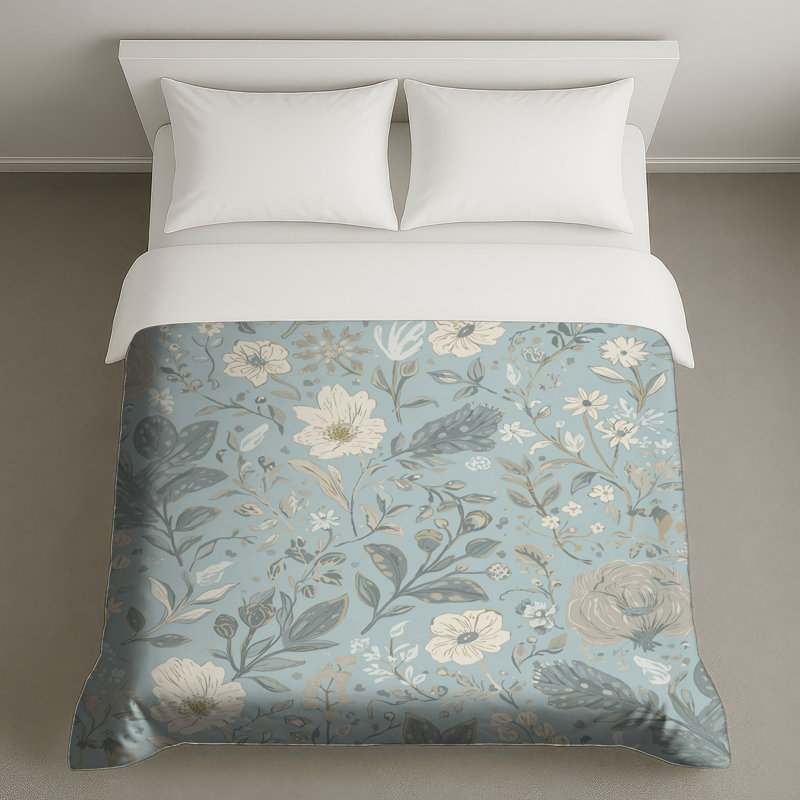 Housses de couette à motif floral bleu, Très grand lit