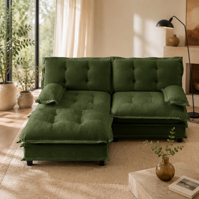Canapé moderne en L de 77 pouces avec design modulaire, revêtement en chenille et coussins de siège en treillis confortables pour le salon, la chambre à coucher et l’appartement