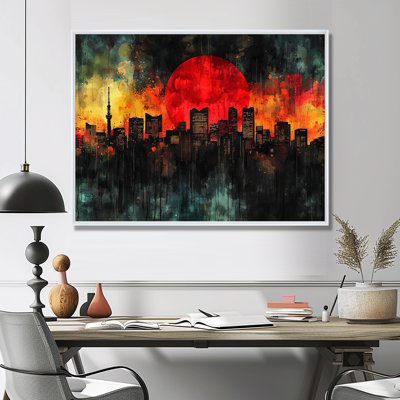 Orange orange, noir, tokyo I, Japon, art mural grand