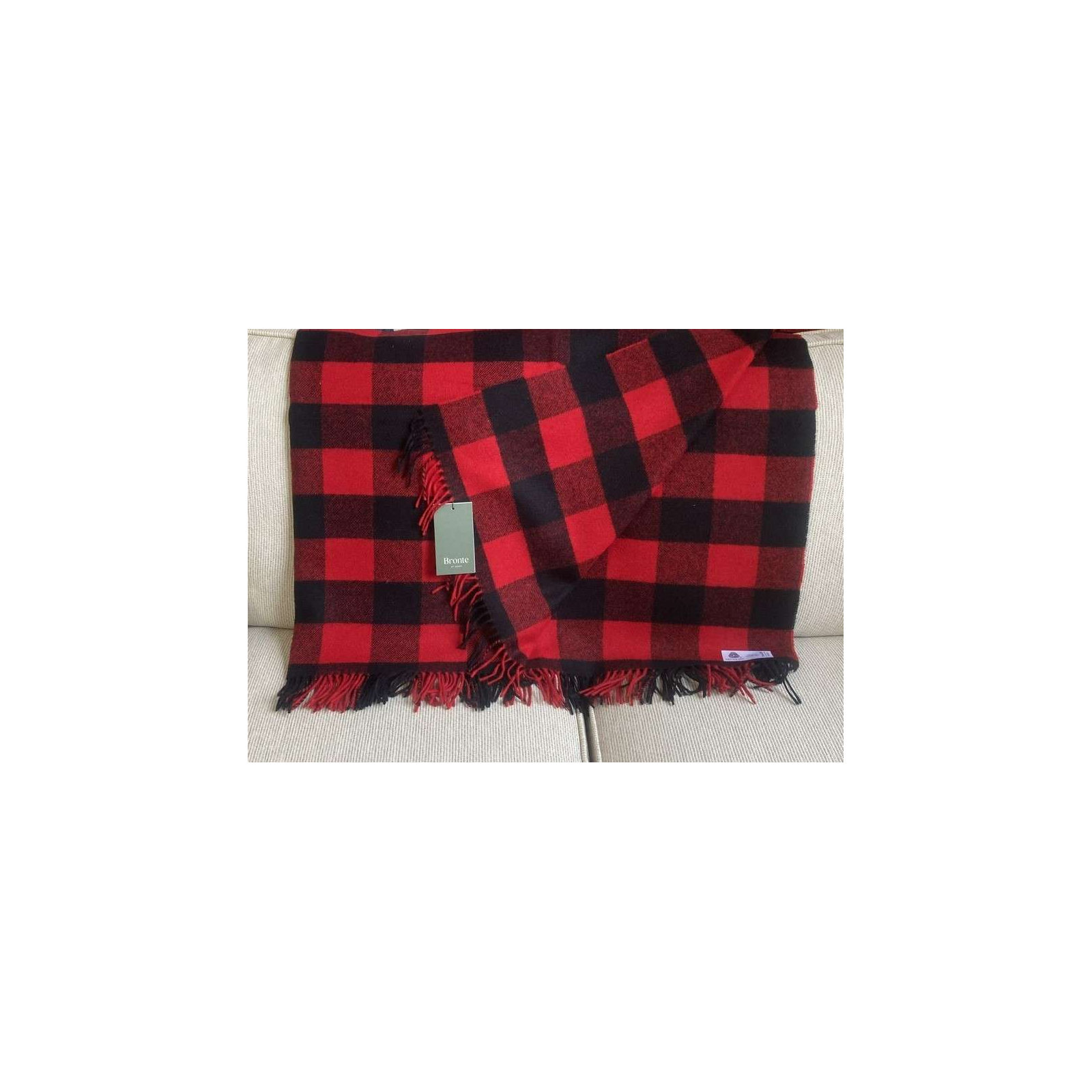 Shetland Wool Throw/Blankets Hand Woven Blanket, Black/Gray/Red Geometric