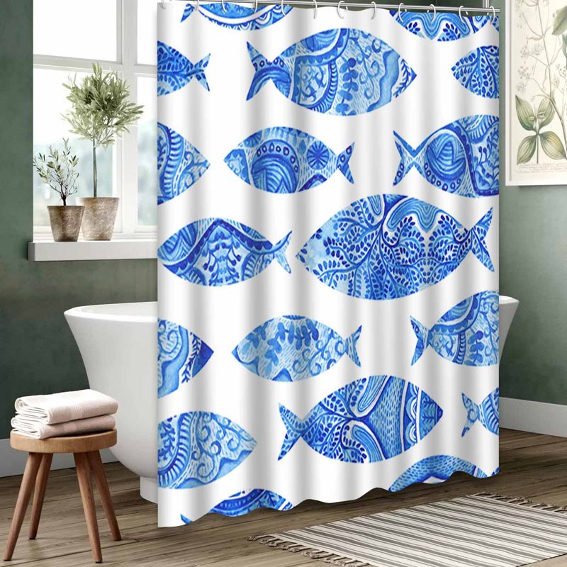 Rideau de douche bleu imperméable, rideaux de douche pour la salle de bain avec 12 crochets, 72" L x 84" W