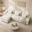 Canapé d'angle modulaire de 310 cm, canapé nuage en forme de L pour salon, beige, 4 places confortables et surdimensionnées, structure robuste, tissu chenille doux, avec 3 coussins décoratifs et un pouf amovible.
