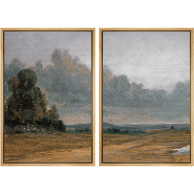 «Summer Day With Flowering Trees Vibrant Countryside Landscape Nature Wilderness Illustration Decor», 2 pièces sur toile