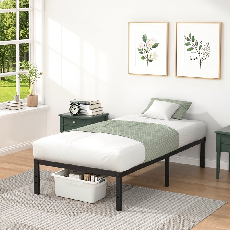Ebern 14" Black Metal Platform Bedframe, No Box Spring Needed, Twin, 14"