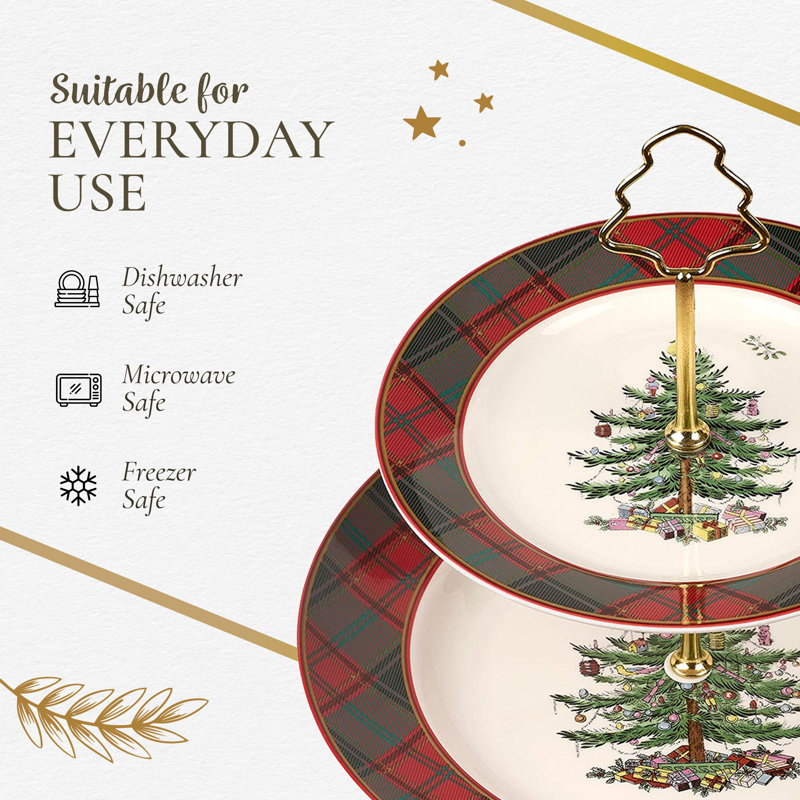 Christmas Tree TARTAN TIERED SERVER 10"