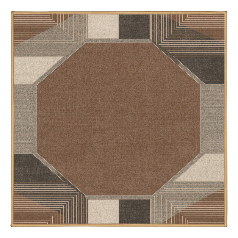Soft Plush Eakes Classic Geometric Shapes Area Rug in Brown – LightBrown Binding, 5x7