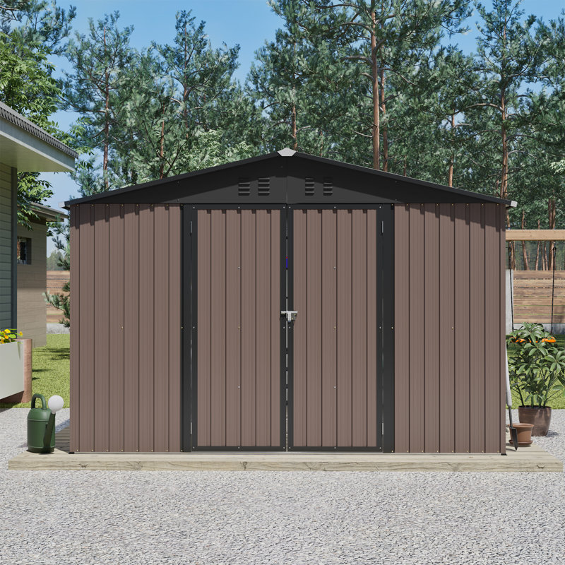 Remise de rangement extérieure en métal, Brun, H 65,2 po x l 122,6 po x P 118,11 po