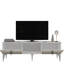 Meuble télé Catena avec option de fixation murale, blanc et or, 59,1 po x 17,6 po x 11,6 po Catena | 100% panneau de particules enduit de mélamine, pieds de 19,0 pouces, tablettes multiples | Conception élégante et fonctionnelle pour le salon ou l'espace de divertissement-108199865