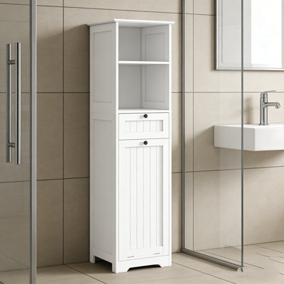 55.1" Tall Bathroom Storage Cabinet with Tilt-Out Laundry Hamper, Drawer and Shelves, Freestanding Laundry Hamper Linen Cabinet Organizer for Bathroom or Laundry Room