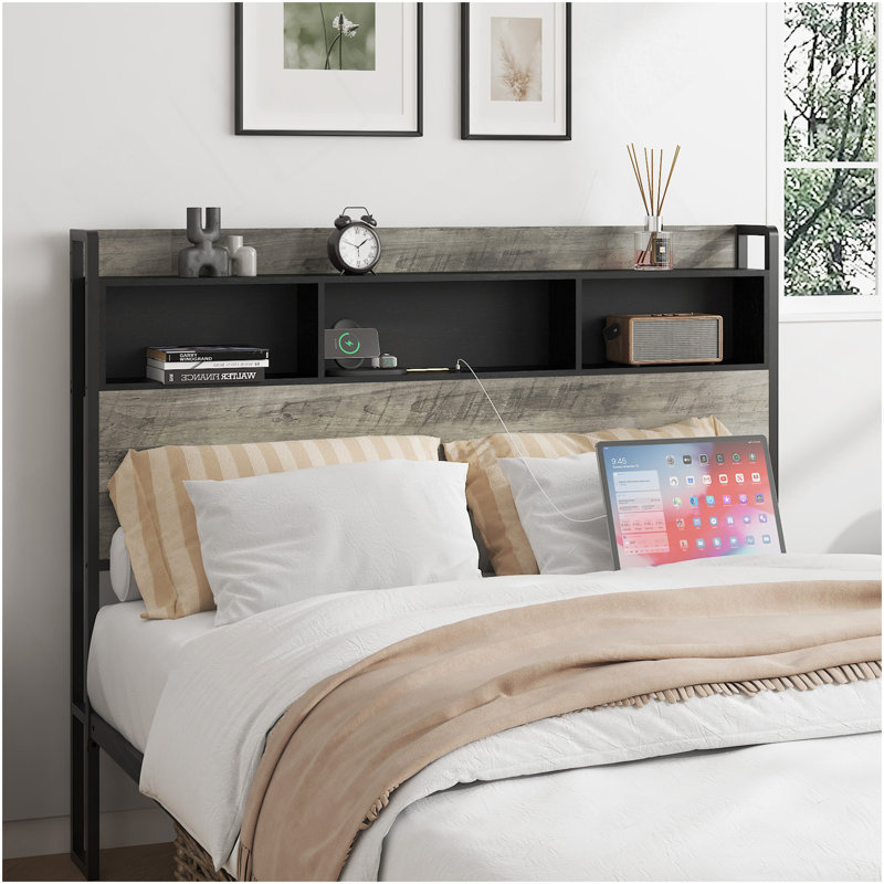 Cadre de lit simple, avec espace de rangement à la tête du lit et une station de charge au milieu, Lit simple