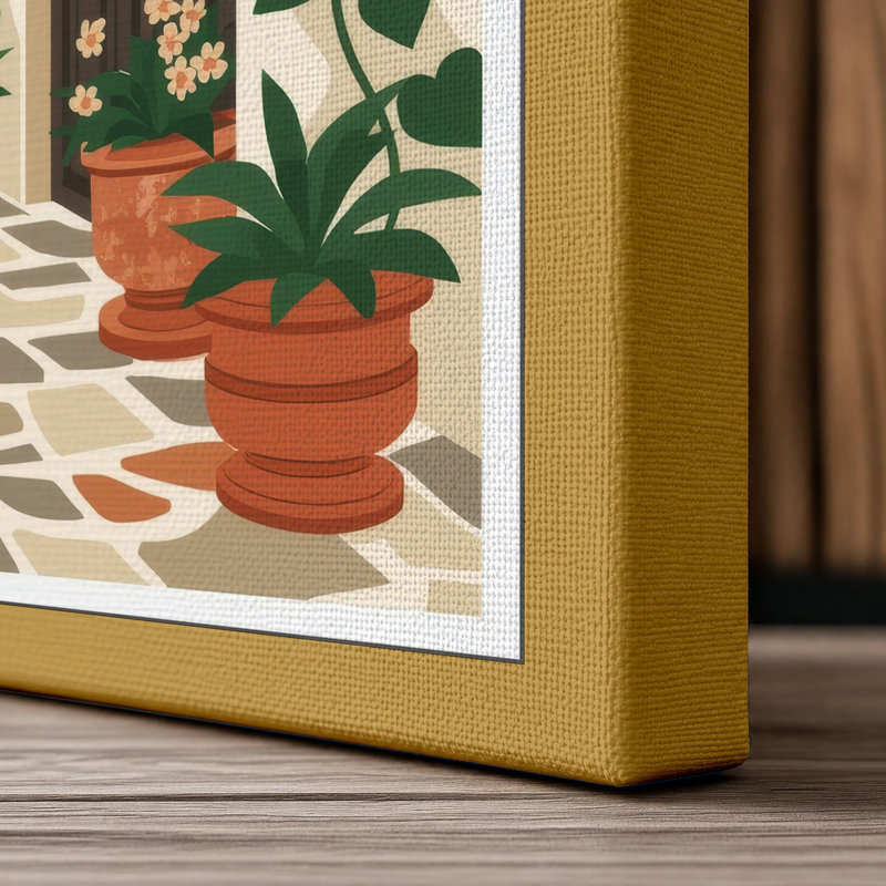 Mediterranean Courtyard Coastal - Wrapped Canvas, 24x16 - 61.0 x 40.6 cm, Ochre Border