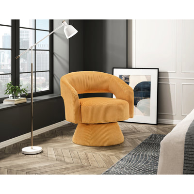 Chaise de luxe en velours côtelé jaune avec base pivotante, structure en bois massif et contreplaqué