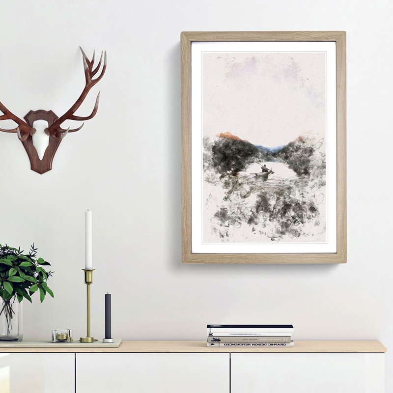 Kayaking Through the Mountains - Picture Frame Painting Print, 33cm H x 24cm W x 2cm D, Oak Framed