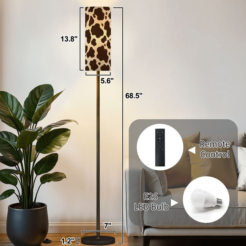 Lampe sur pied en cuir de vache brun clair Lampe sur pied moderne avec télécommande Pédale avec abat-jour Abat-jour grand poteau d'angle pour le salon, la chambre et le bureau