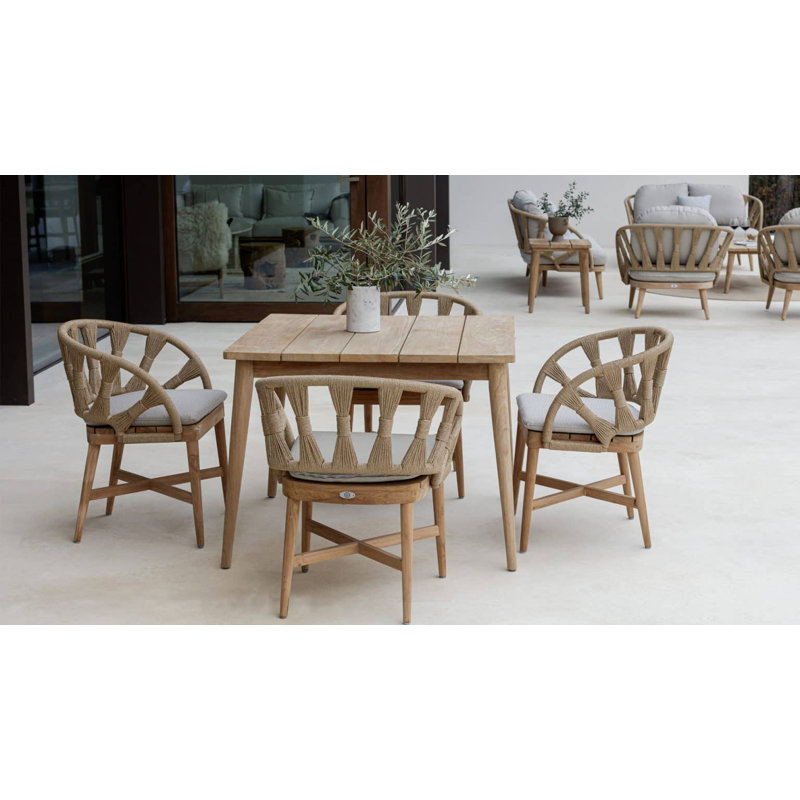 Krabi Outdoor Teak Dining Armchair, Canvas Natural Sunbrella® Canvas