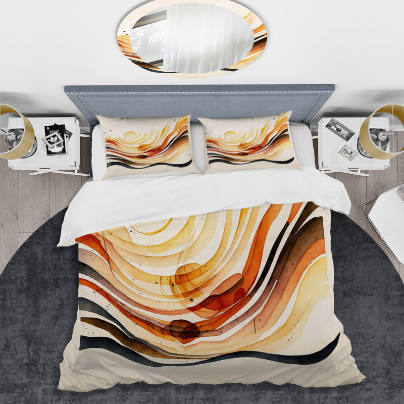 Ensemble de housse de couette en microfibre / polyester Burnt Orange Waves Abstract IV